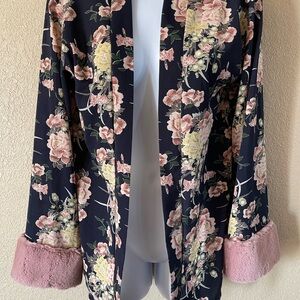 Floral Kimono with Pink Cuffs